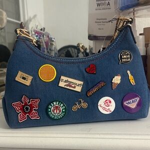 Aldo Blue Denim Shoulder Bag with Colorful Patches